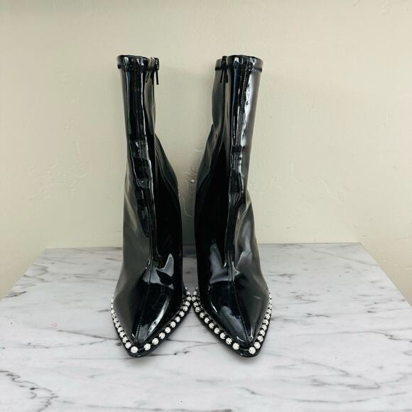 Steve Madden Edita Black Patent Leather Bedazzled Booties Women’s Size 8.5 - Picture 2 of 10